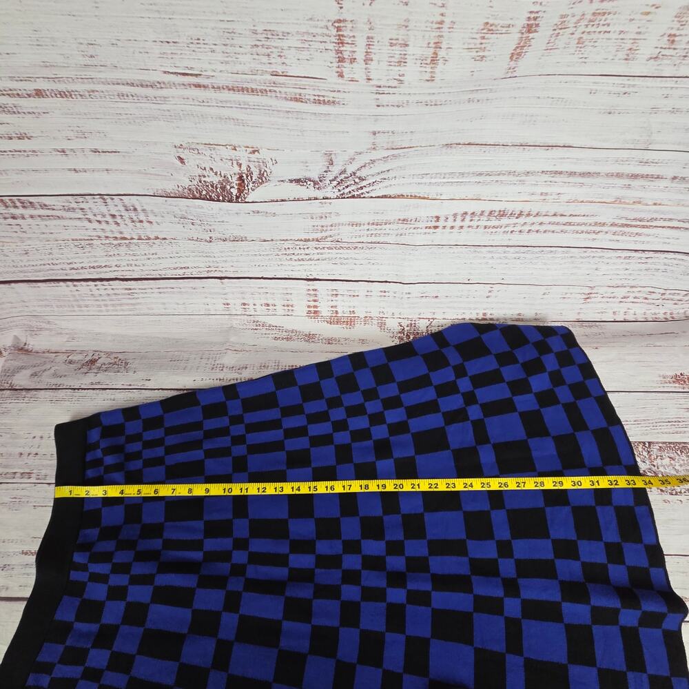 Future Collective Stretch Aline Midi Skirt M Black Blue Check Plaid Party NWT - Picture 11 of 12